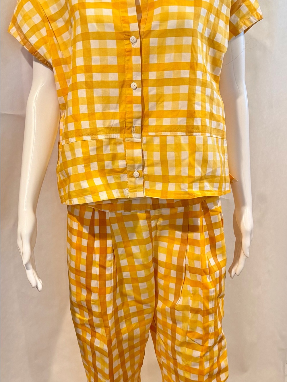 S/W/F Australia, yellow gingham, cotton top and pants t sold together size L